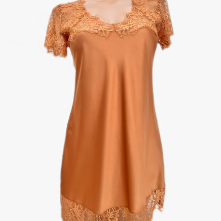 LingaDore Daily košilka šaty s krajkovým rukávkem camel světle hnědá krajka